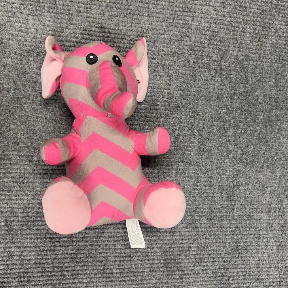 Munelocos Pink Gray Elephant‎ 12” Plush Stuffed Animal Embroidered Eyes Toy